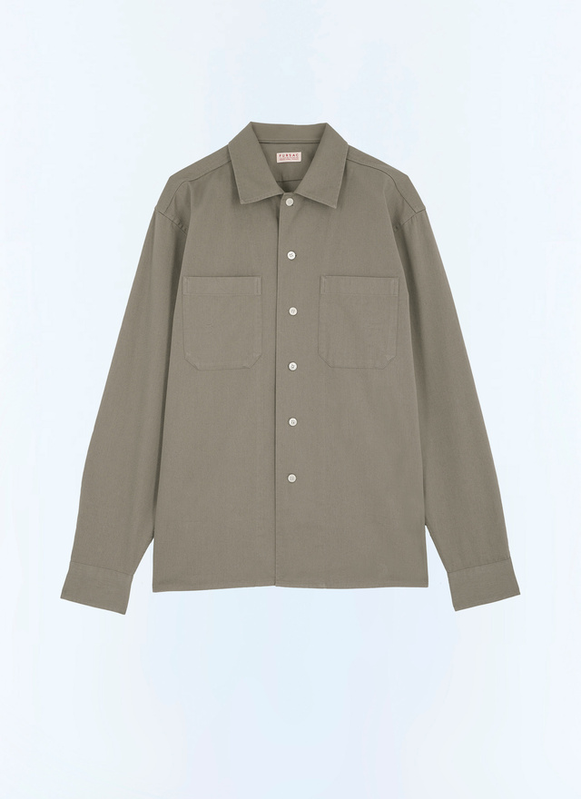Chemise homme vert sauge twill de coton Fursac - H3GILI-GH02-H015