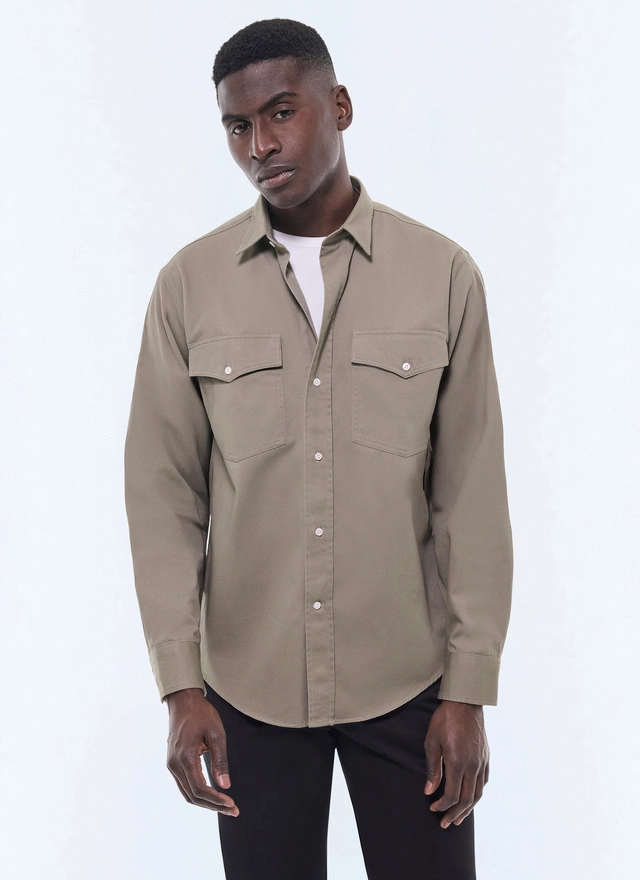 Chemise homme vert sauge twill de coton Fursac - H3GILI-GH02-H015