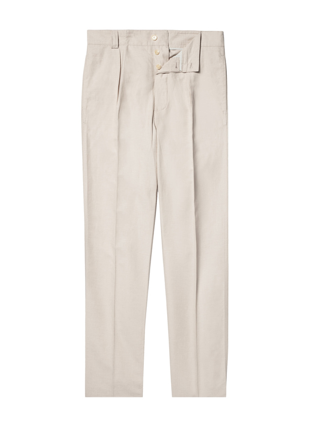 Men's beige, ecru linen and cotton canvas chino trousers Fursac - P3CARO-DX09-A006