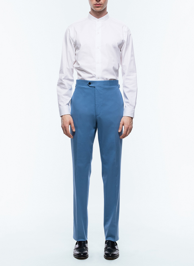 Men's chino trousers blue grey organic cotton gabardine Fursac - P3DROP-AP04-D028