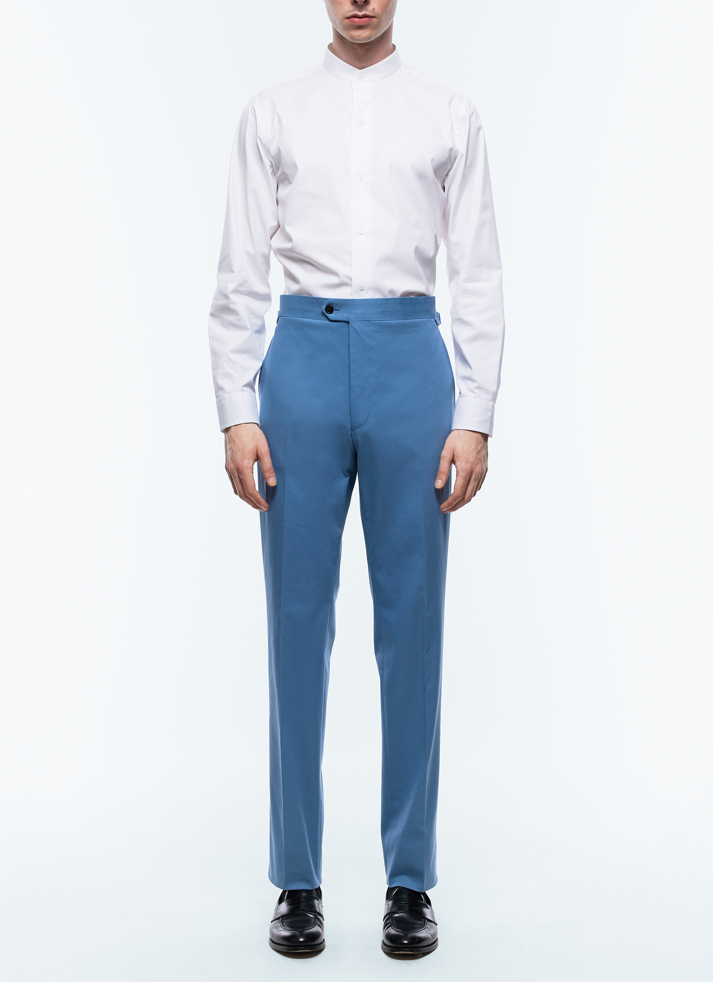 Men's chino trousers blue grey organic cotton gabardine Fursac - P3DROP-AP04-D028