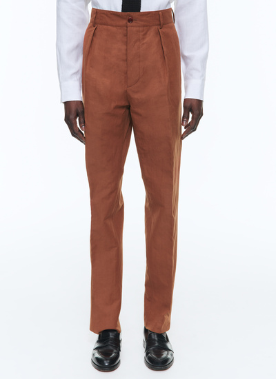 Men's chino trousers camel brown linen and cotton canvas Fursac - P3CARO-DX06-G005