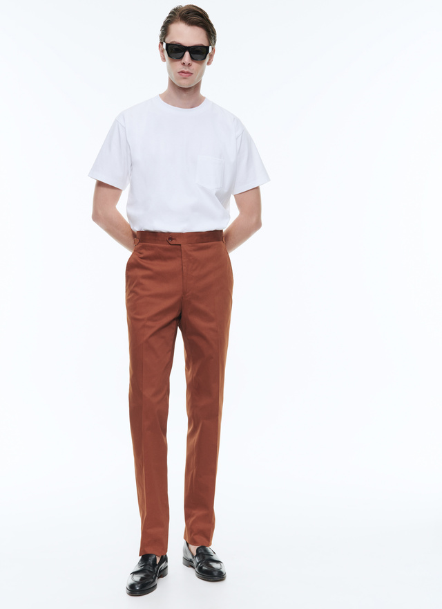 Men's chino trousers camel brown organic cotton gabardine Fursac - P3DROP-VP14-G005