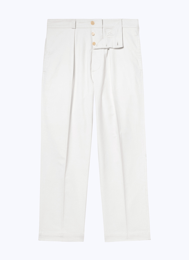 Men's white, ecru organic cotton moleskin chino trousers Fursac - P3CARO-AX10-02