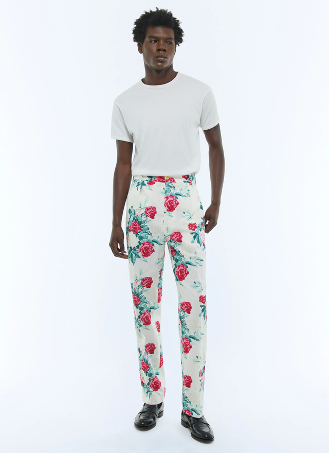 Men's green, pink and white floral pattern chino trousers Fursac - P3CARO-FX12-L001