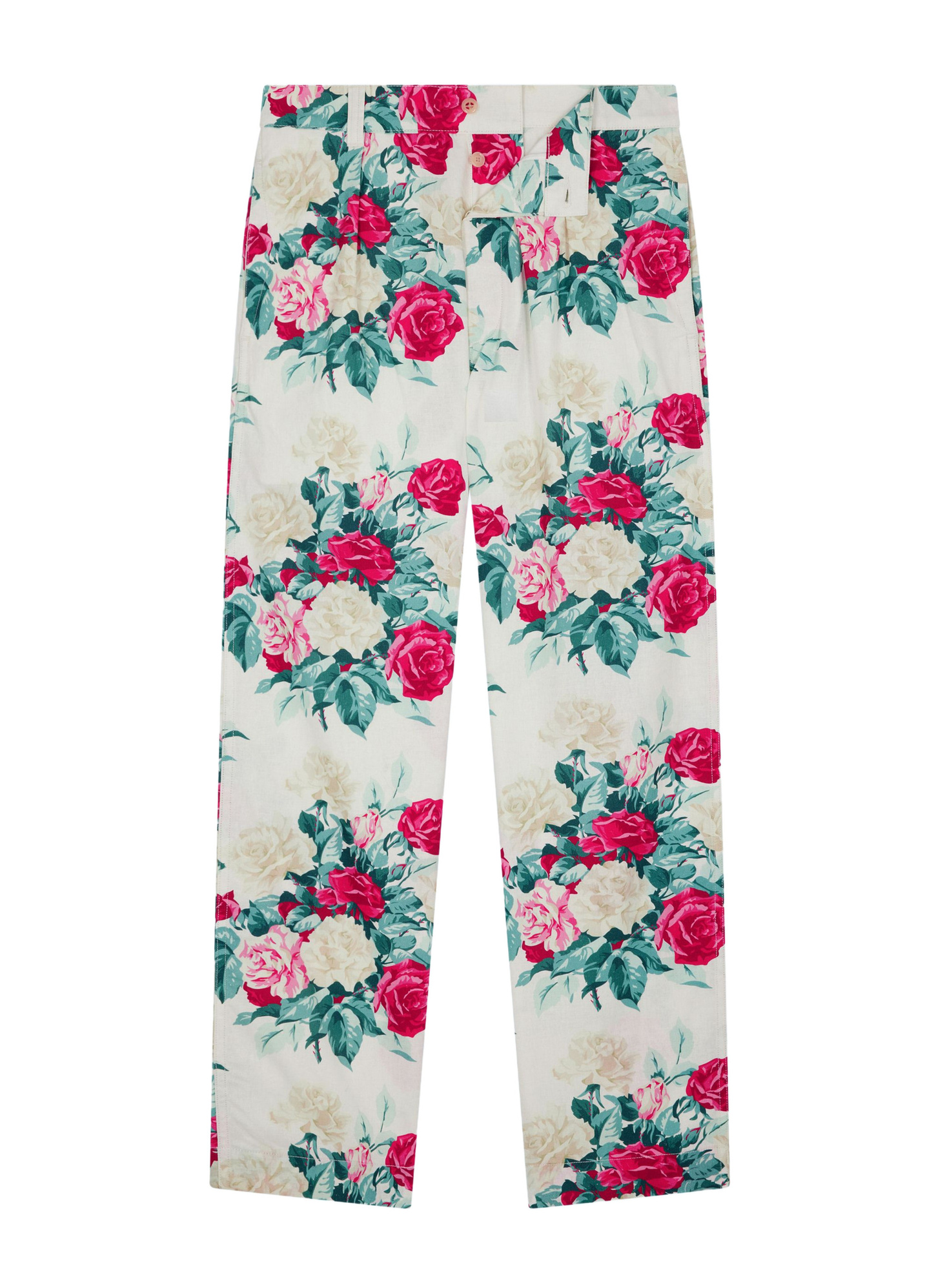 Men's green, pink and white floral pattern chino trousers Fursac - P3CARO-FX12-L001