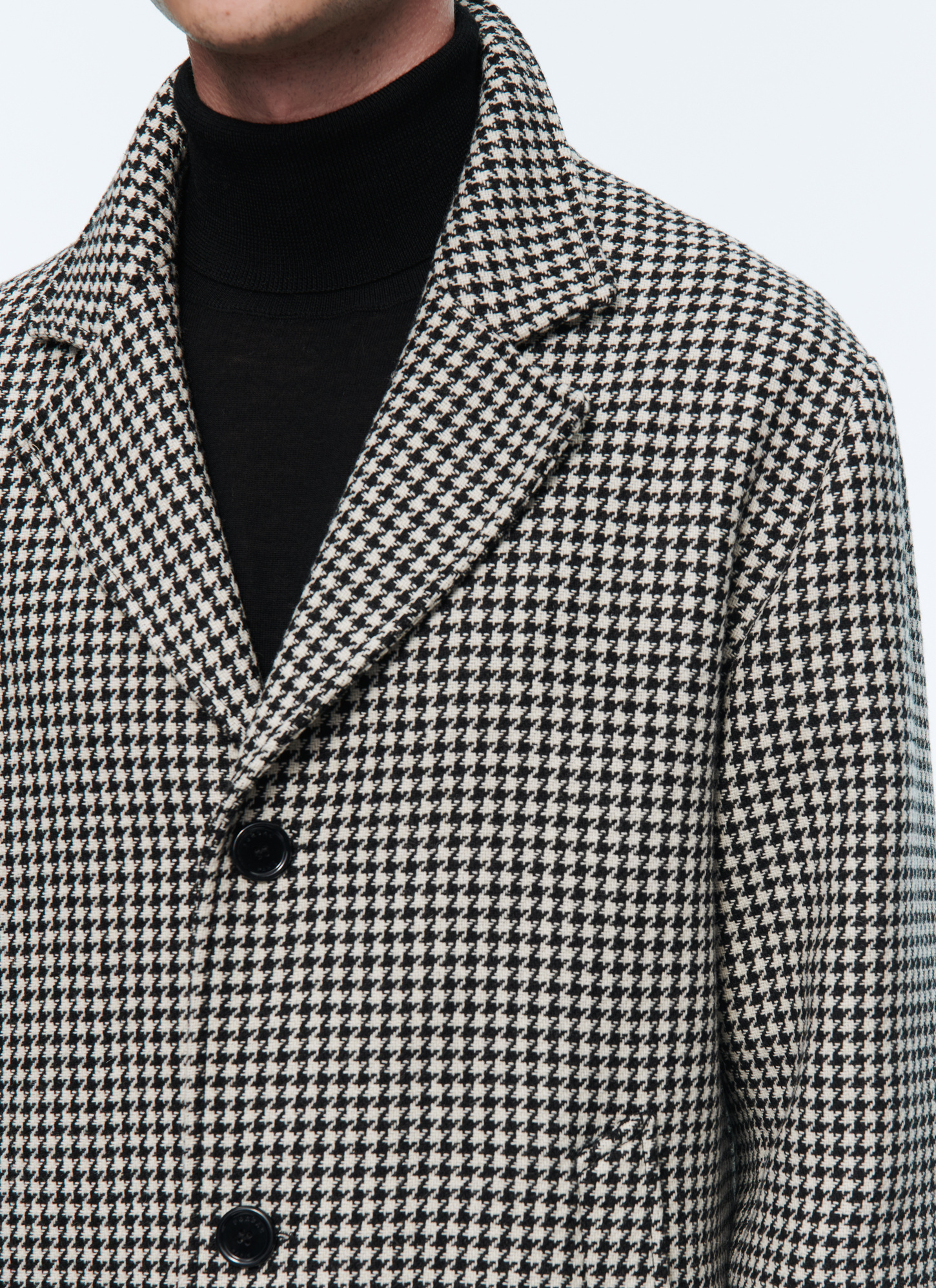 Black And White Houndstooth Long Coat For Men - Fursac M3aigl-am13-20