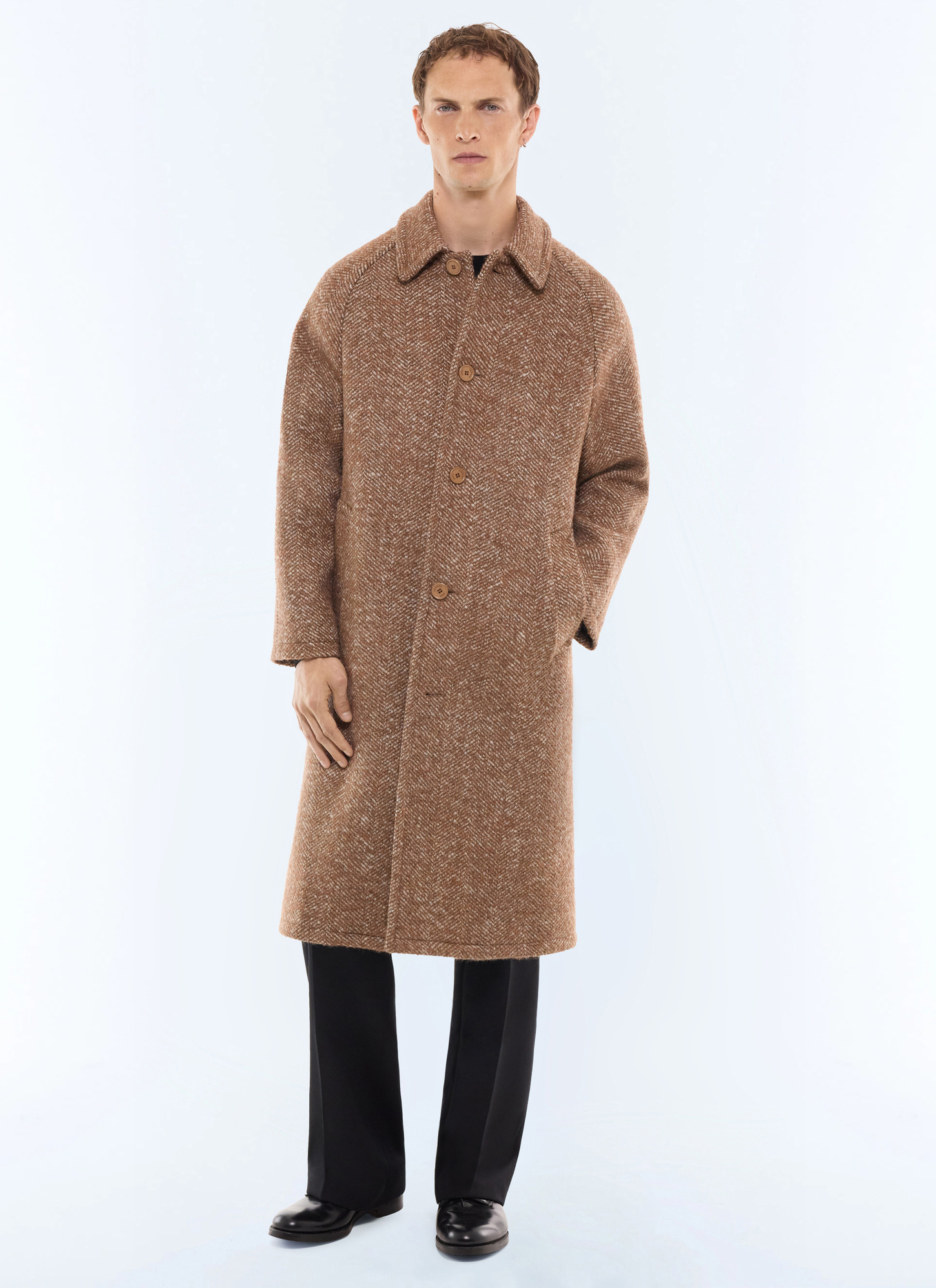 Men's coat camel main fabric: 52% virgin wool, 17% polyester, 16% polyacrylic, 15% woollining: 100% viscose Fursac - M3LOVE-LM03-A011