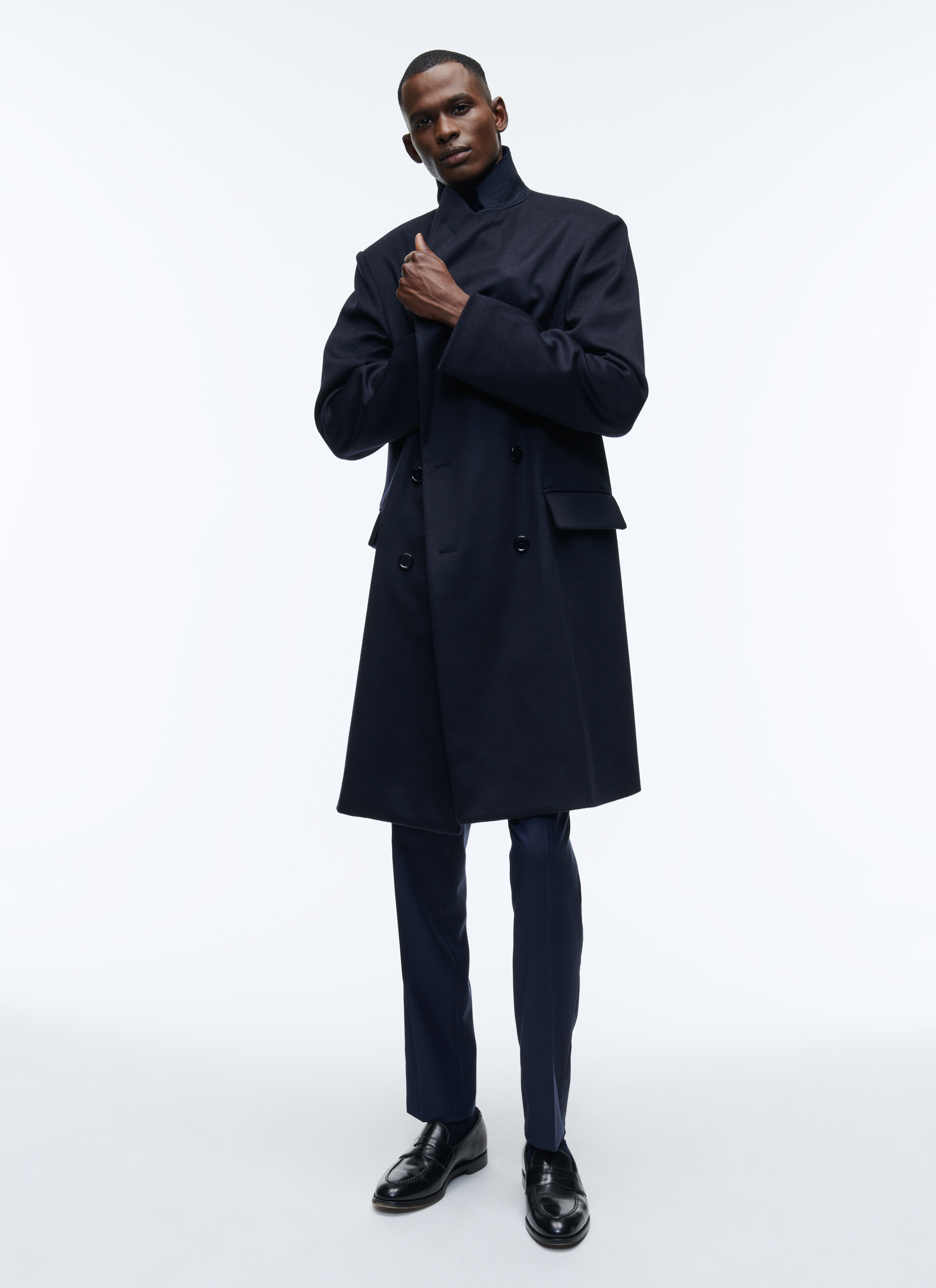 Navy Blue Cashmere Long Coat for Men Fursac M3ALMA AM27 30