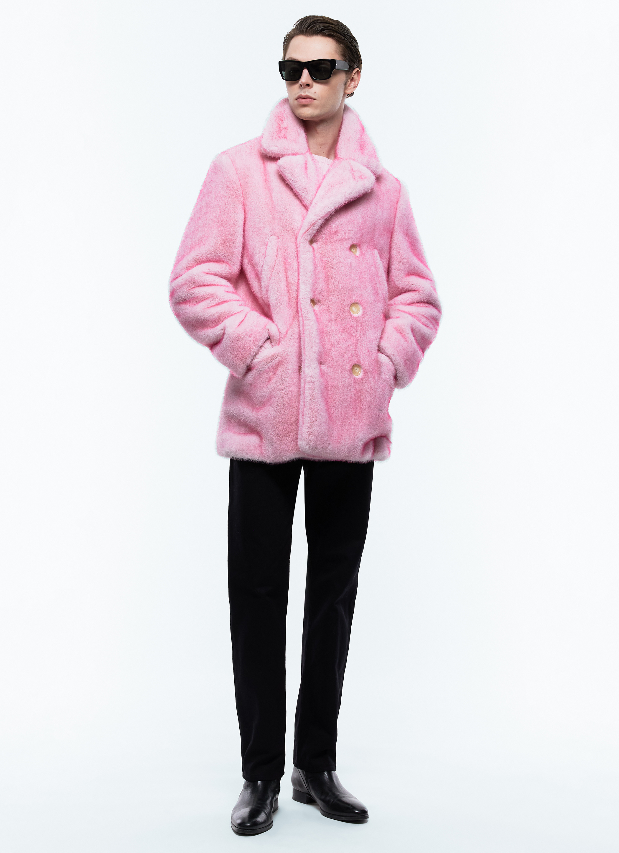 Long pink faux fur coat online