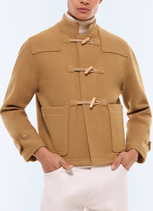 Men's coat camel brown felted duffle wool Fursac - M3GUFL-GM04-A006