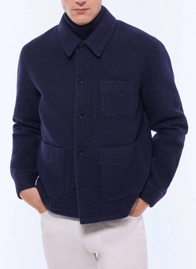Men's coat navy blue felted duffle wool Fursac - M3GOLE-GM04-D030