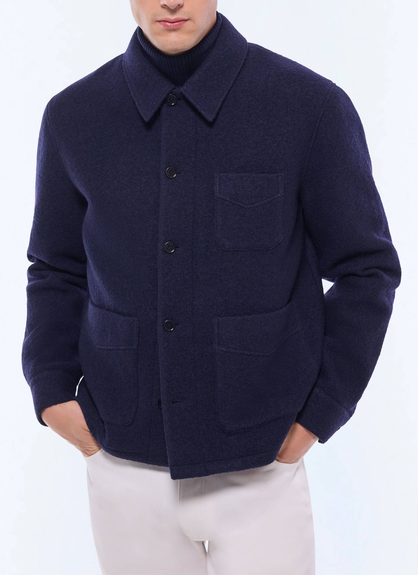 Men's coat navy blue felted duffle wool Fursac - M3GOLE-GM04-D030