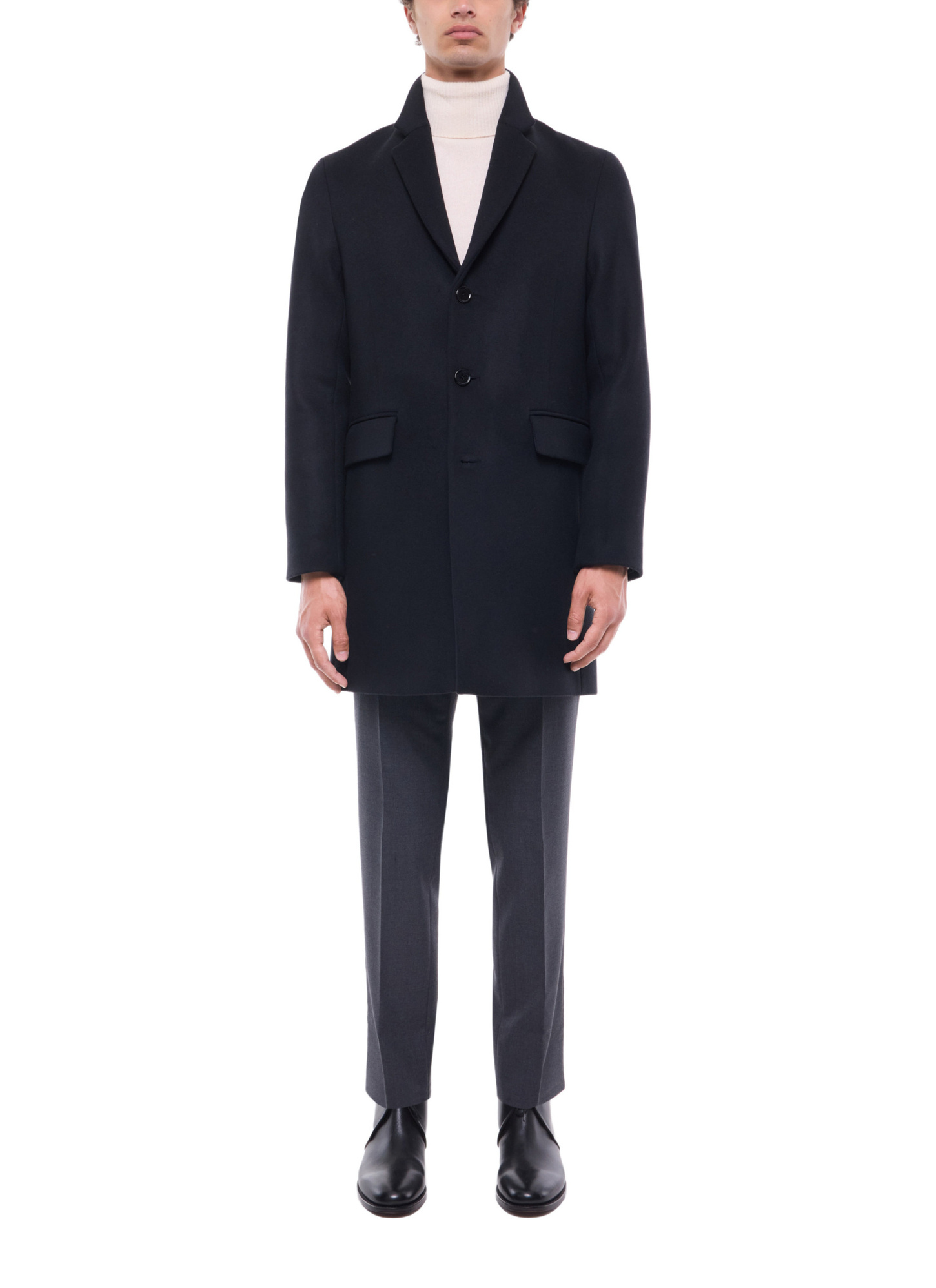 Men's coat black wool and cashmere broadcloth Fursac - M3EKOM-RM31-20