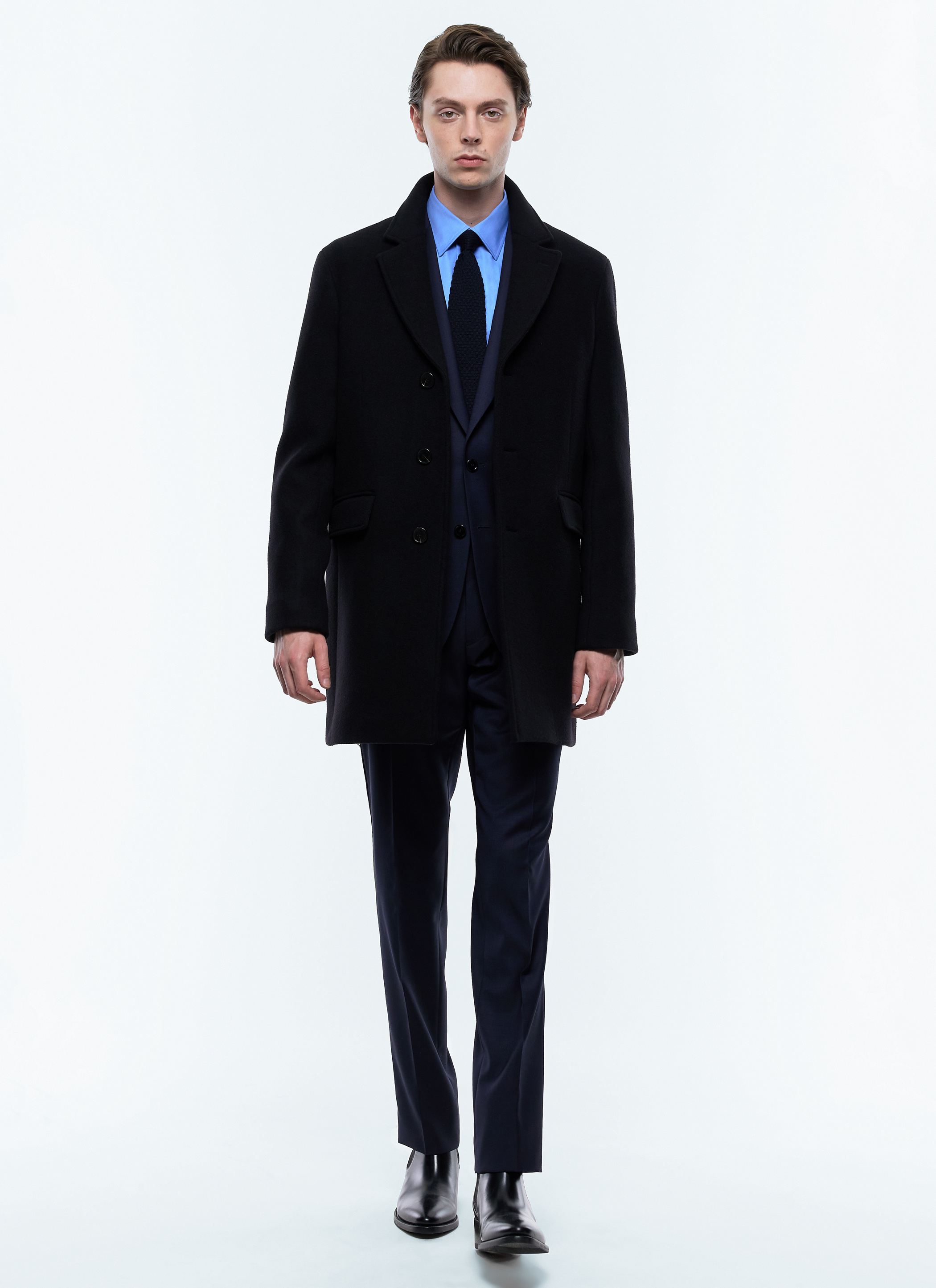 ジャケット・アウター Fabric in Italy Cashmere Super Long Coat Carbon Blue Cashmere Mid-Length Coat for Men - Fursac M3EKOM