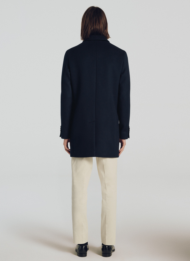 navy blue wool overcoat