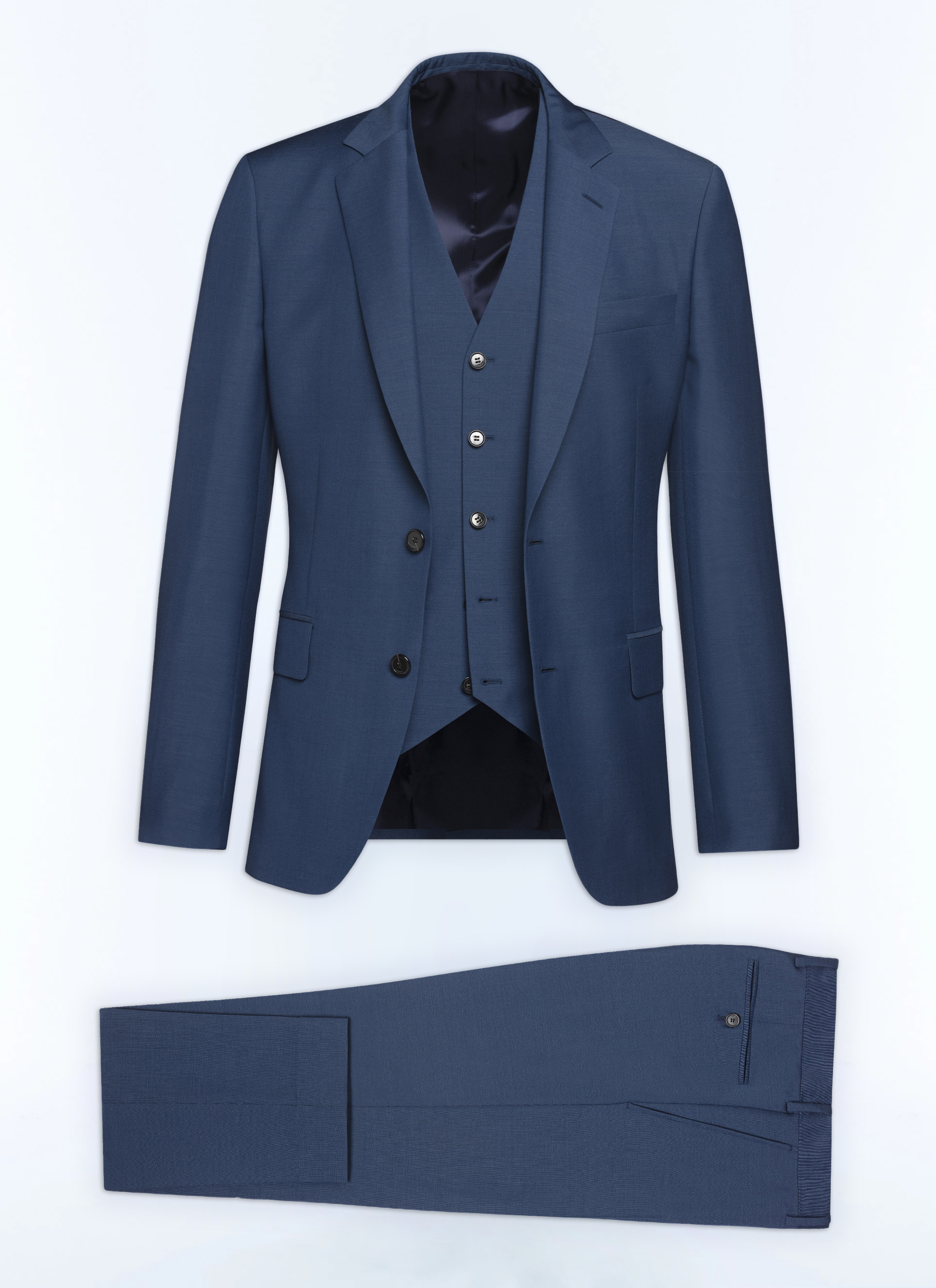 FURSAC - Costume 3 pièces bleu en serge de laine - Homme - Taille 48 - Bleu - Collection Cérémonie - Mariage - Coupe Ajustée