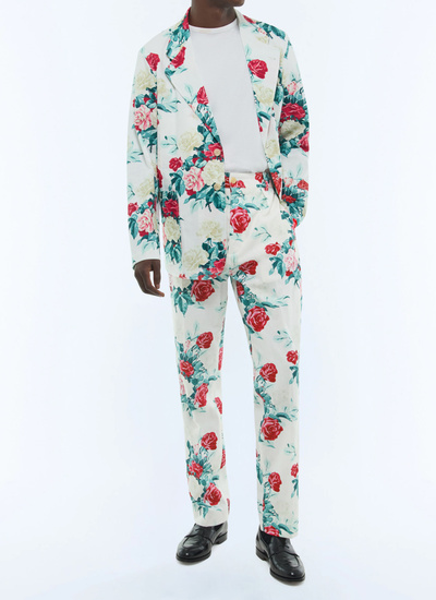 Costume homme motif floral vert, rose et blanc toile de coton et lin Fursac - C3FANA-FX12-L001