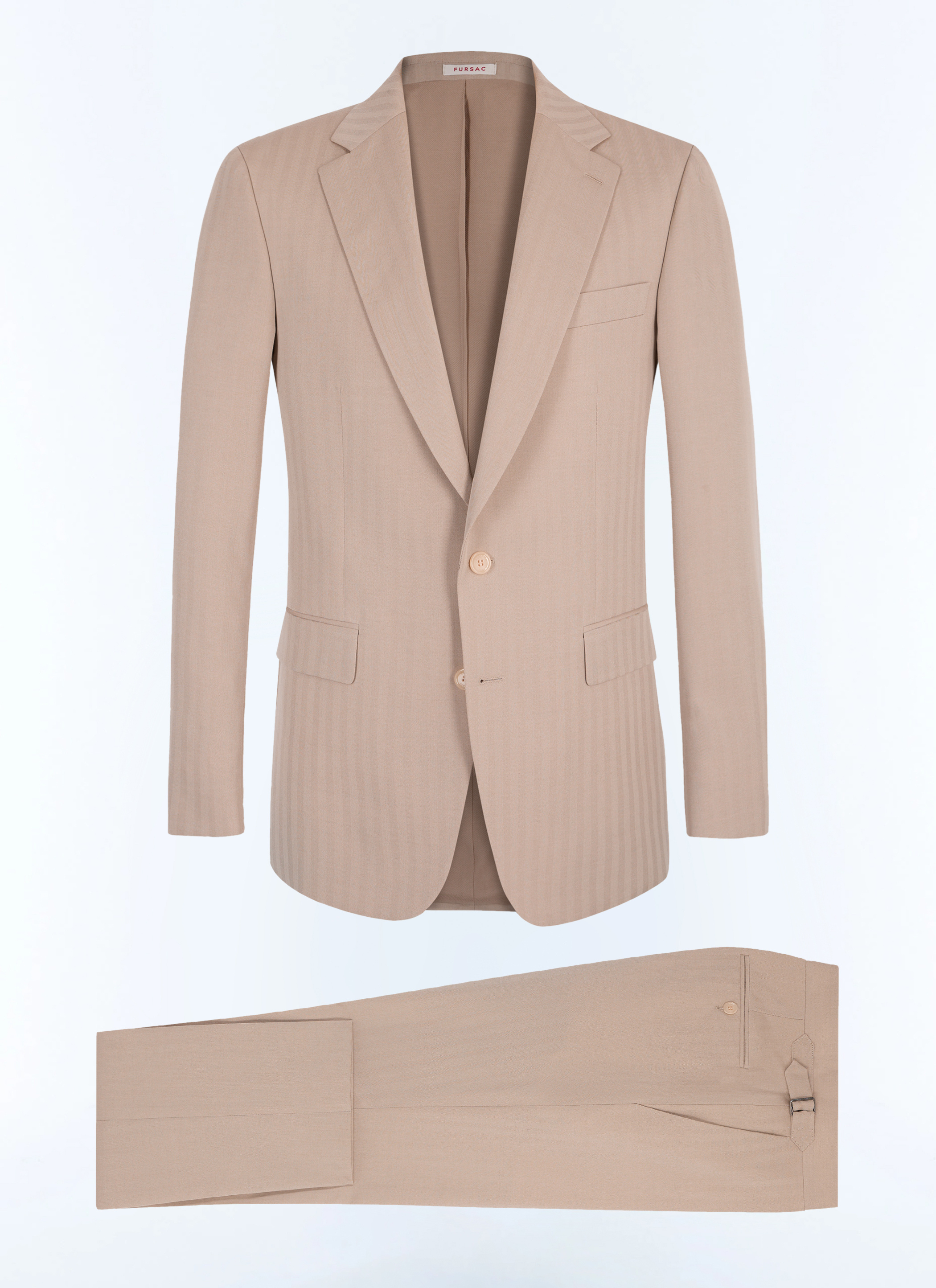 FURSAC - Costume en laine à chevrons - Homme - Taille 44 - Beige - Collection Cérémonie - Mariage - Coupe Ajustée