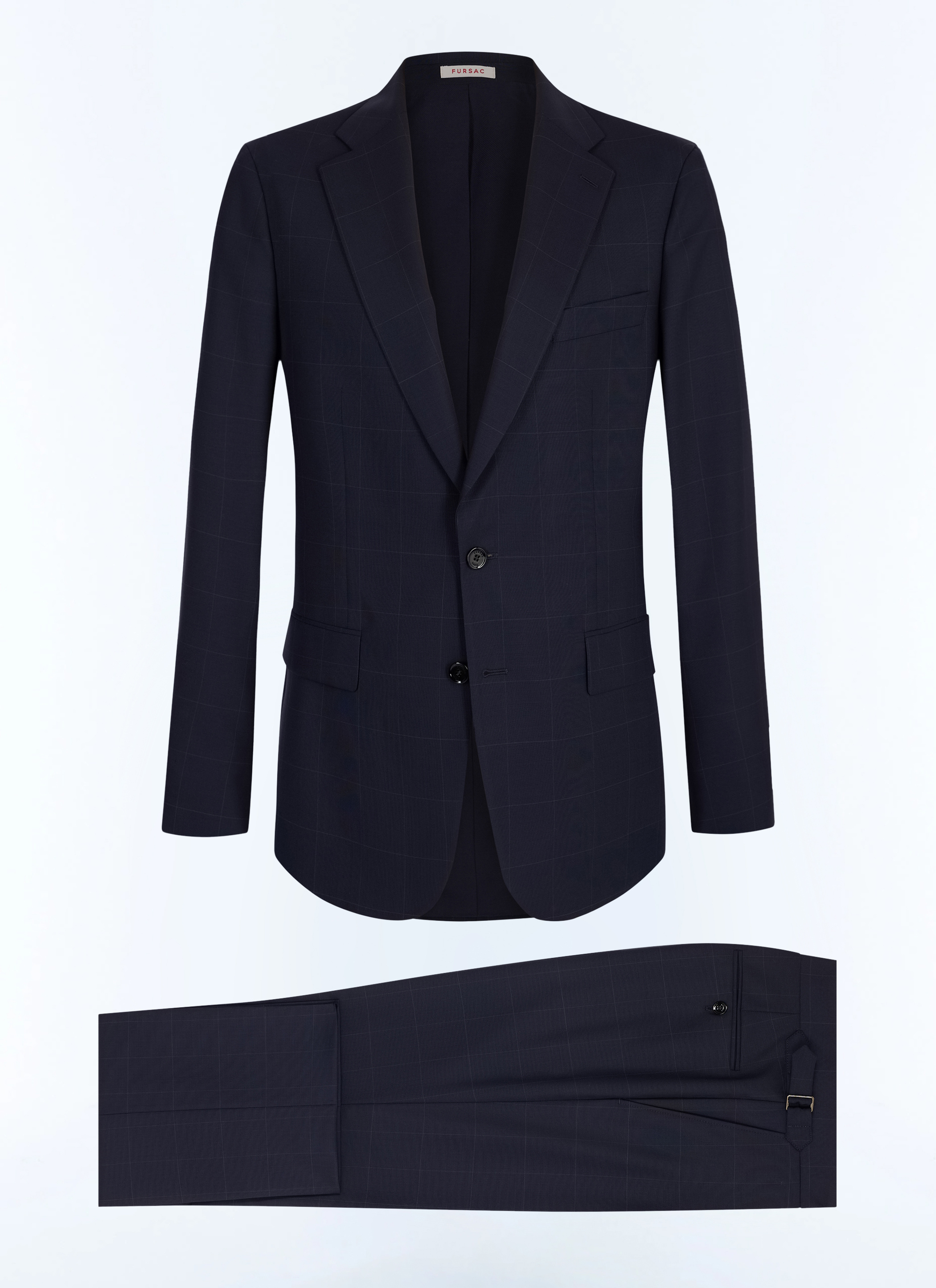 FURSAC - Costume ajusté en laine à carreaux - Homme - Taille 46 - Bleu - Coupe Ajustée