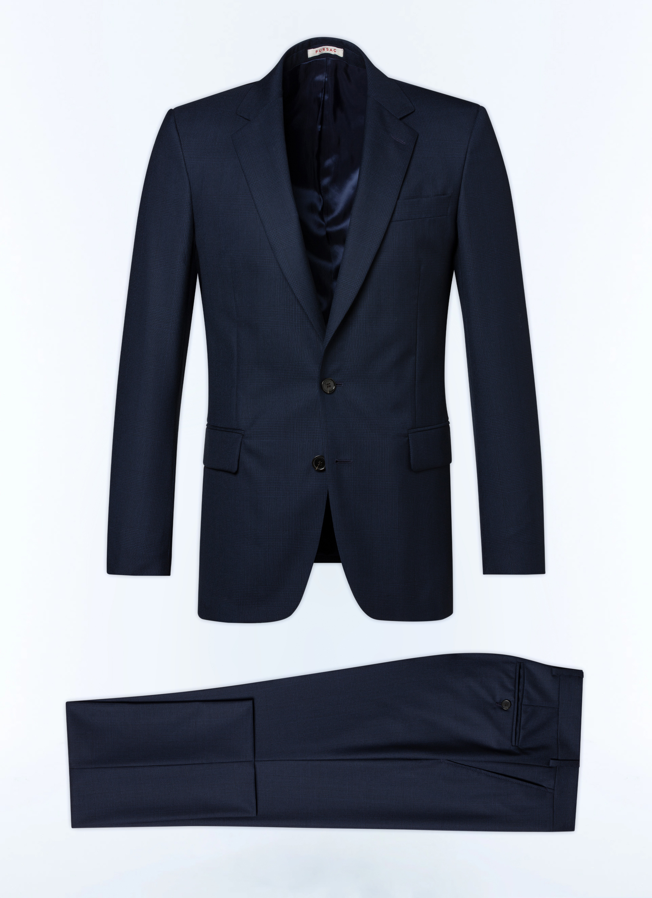 FURSAC - Costume en laine Prince de Galles - Homme - Taille 52 - Bleu - Coupe Ajustée
