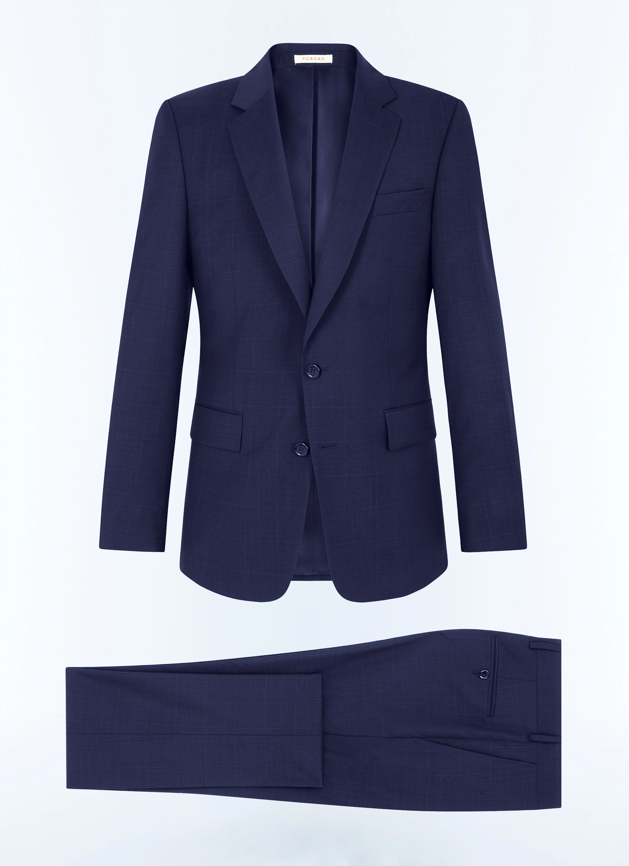 FURSAC - Costume ajusté en laine Prince de Galles - Homme - Taille 56 - Bleu - Coupe Ajustée
