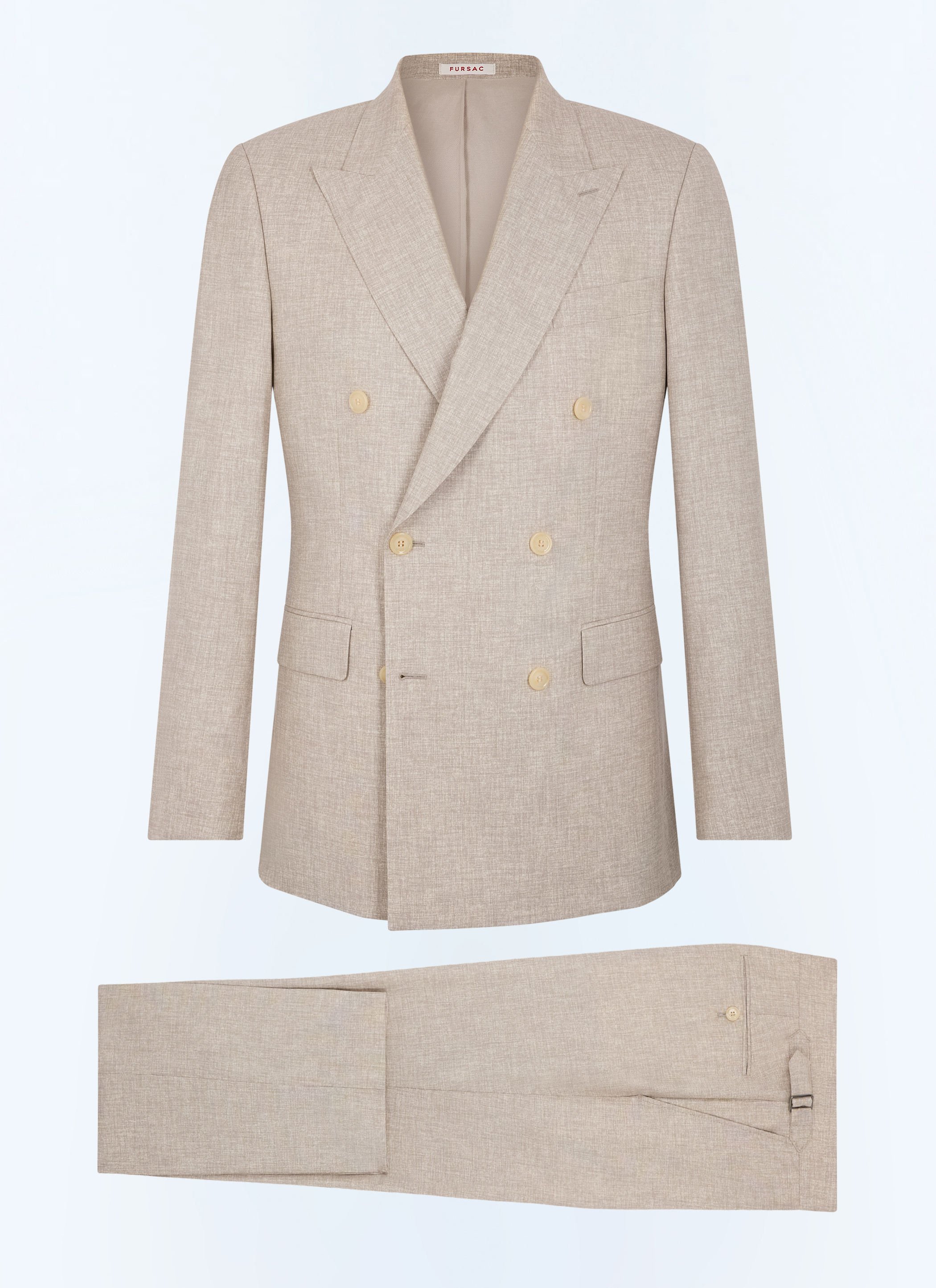 FURSAC - Costume croisé en laine vierge faux uni - Homme - Taille 44 - Beige - Collection Cérémonie - Mariage - Coupe Ajustée