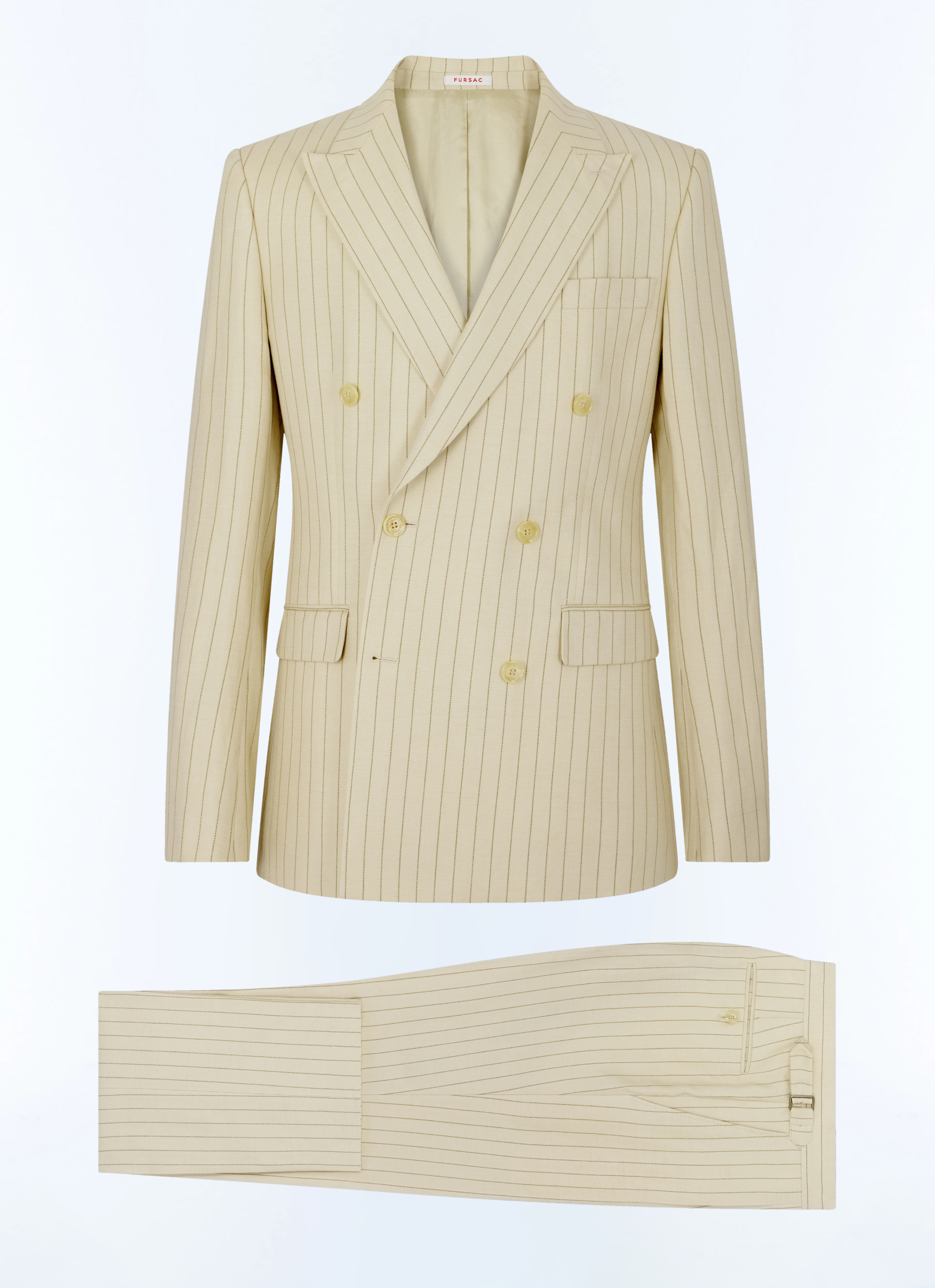 FURSAC - Costume croisé en coton et lin - Homme - Taille 56 - Beige