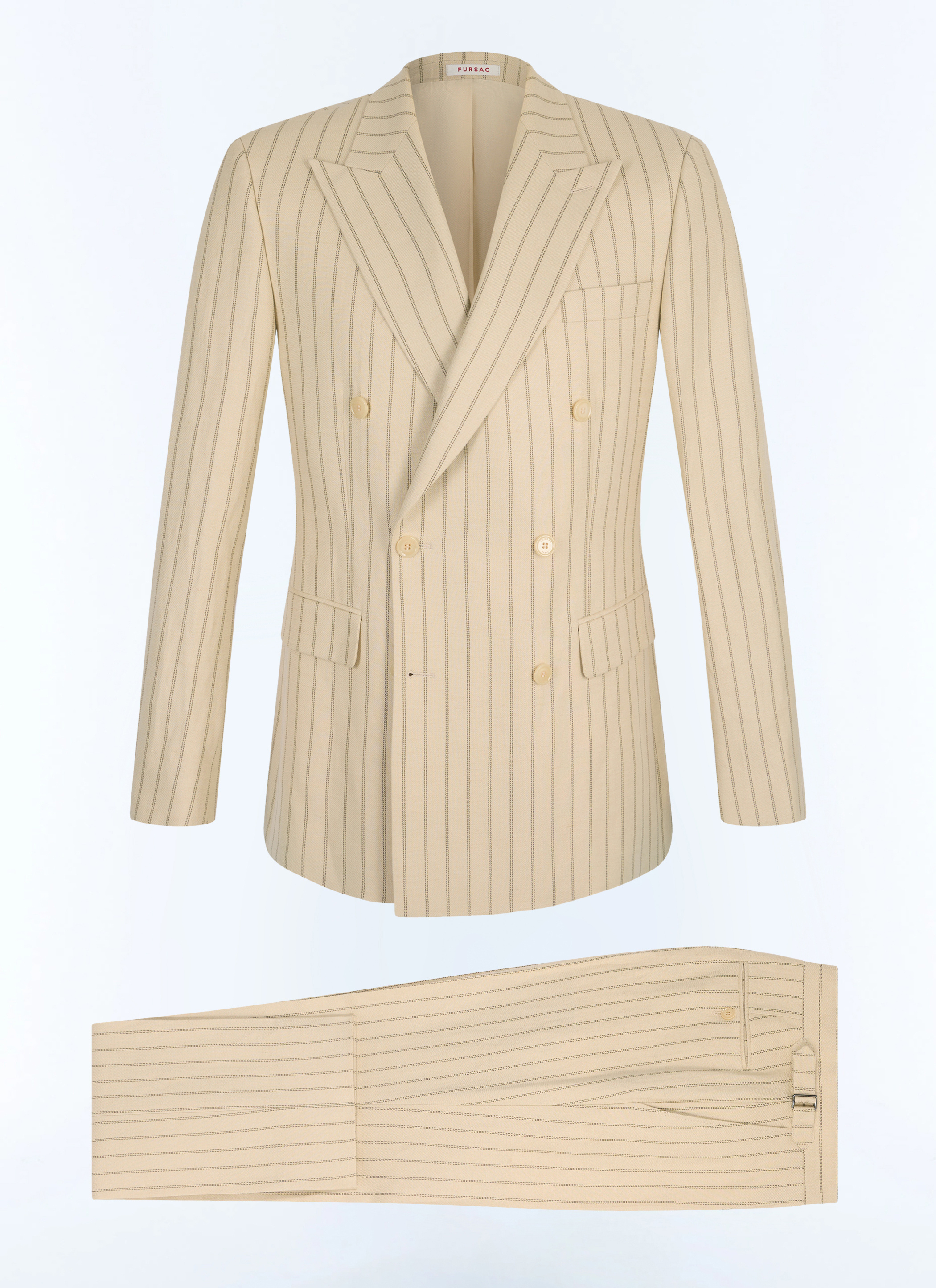 FURSAC - Costume croisé en coton et lin à rayures - Homme - Taille 54 - Beige - Collection Cérémonie - Mariage