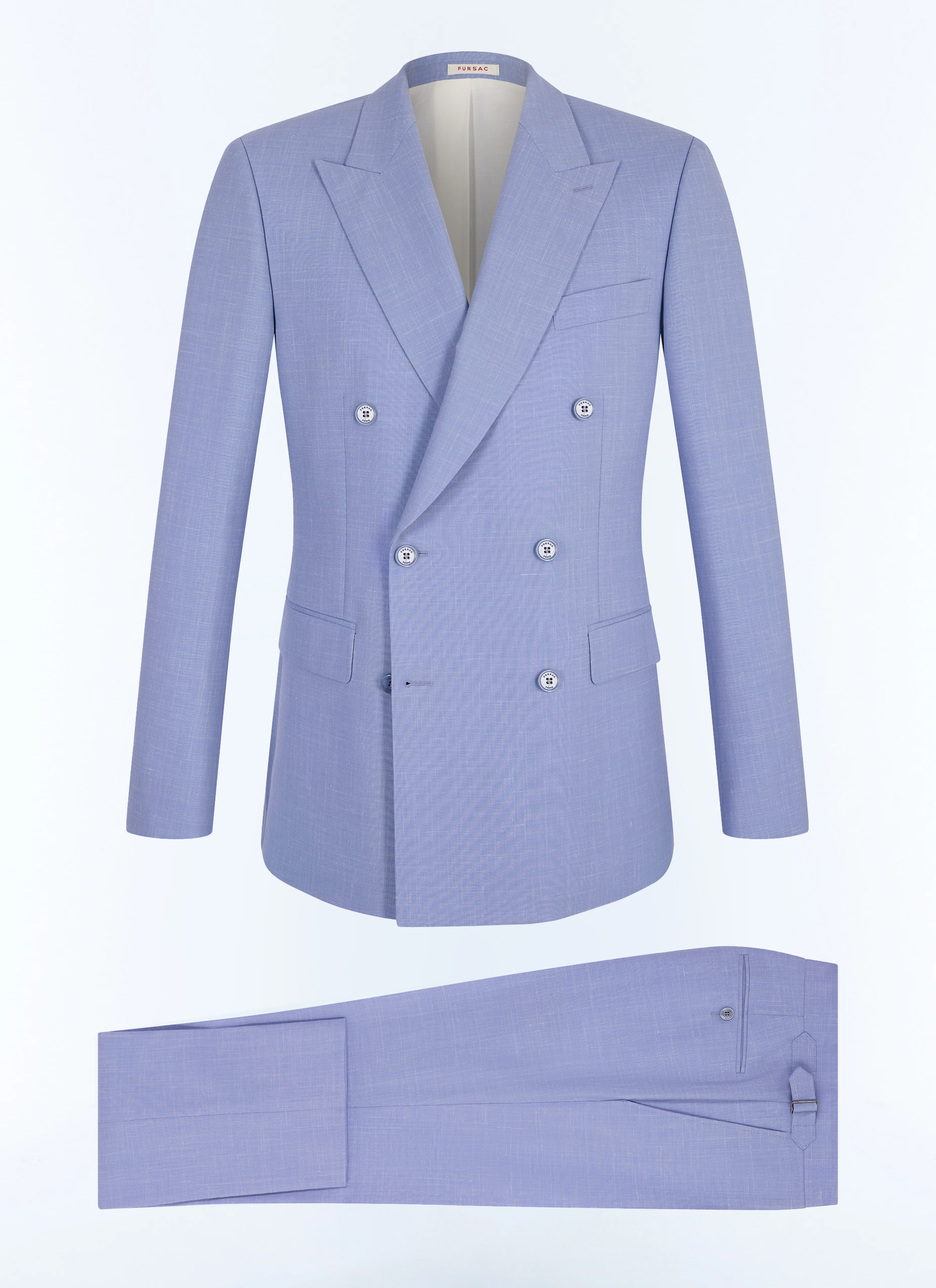 FURSAC - Costume croisé en laine et lin - Homme - Taille 56 - Bleu - Collection Cérémonie - Mariage - Coupe Classique