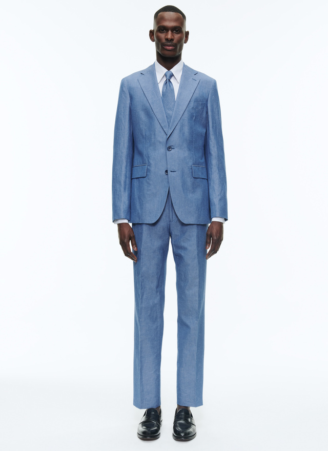 Costume homme bleu ciel chambray de coton et lin Fursac - C3DONA-DC12-D012