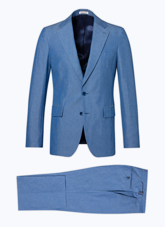 Costume bleu homme chambray de coton et lin Fursac - C3DONA-DC12-D012