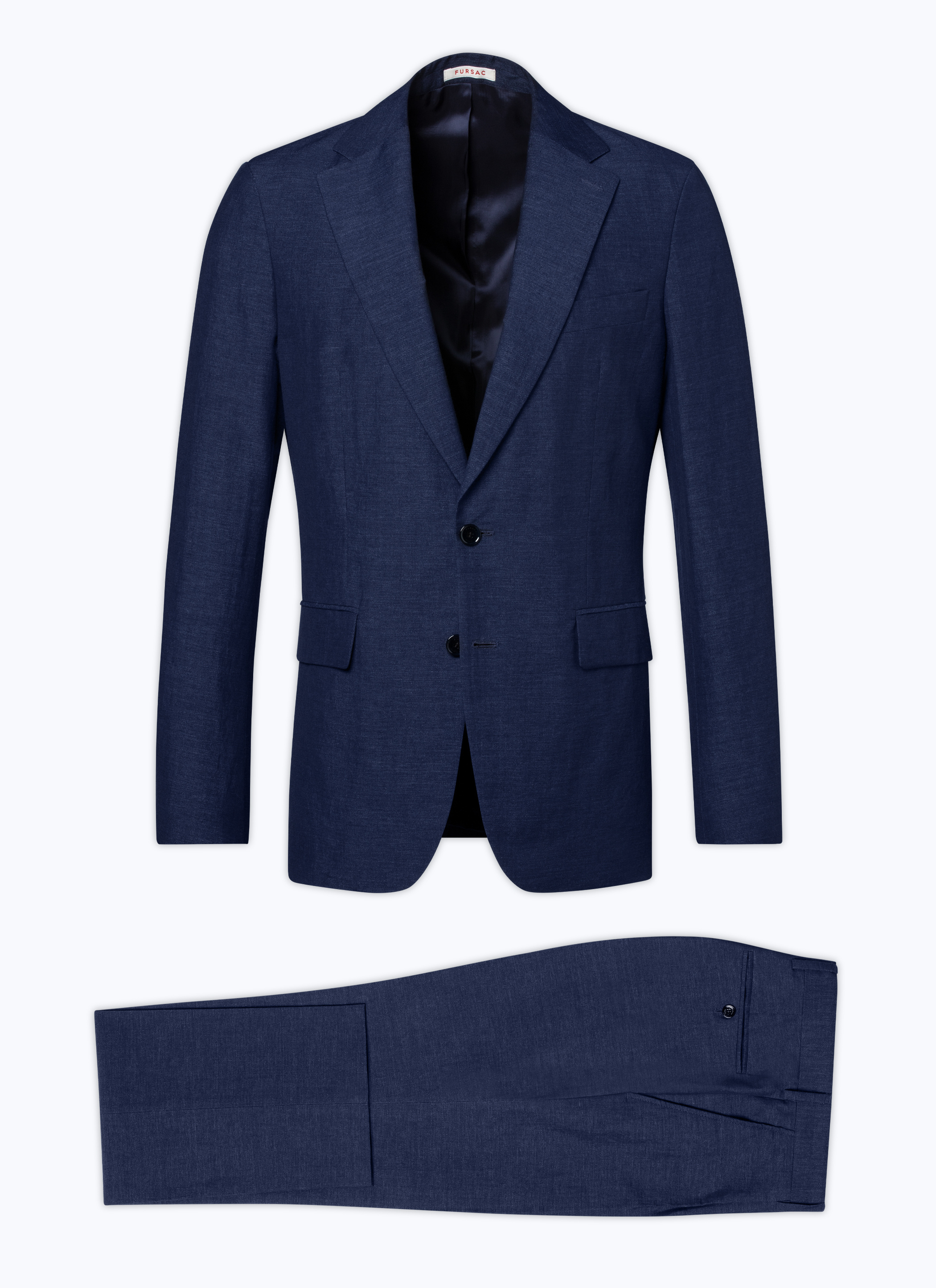 FURSAC - Costume droit en lin et laine - Homme - Taille 44 - Bleu - Coupe Droite