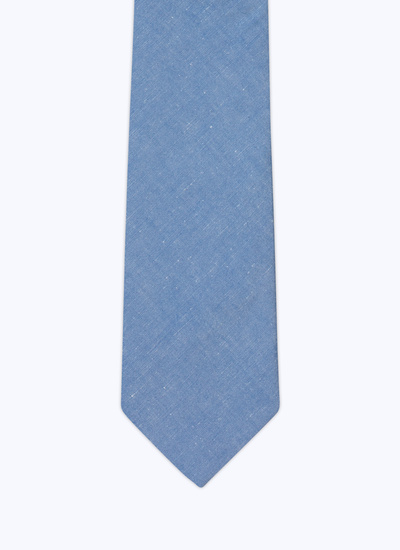 Cravate homme bleu denim toile chambray de lin et coton Fursac - F2OTIE-DC12-D012