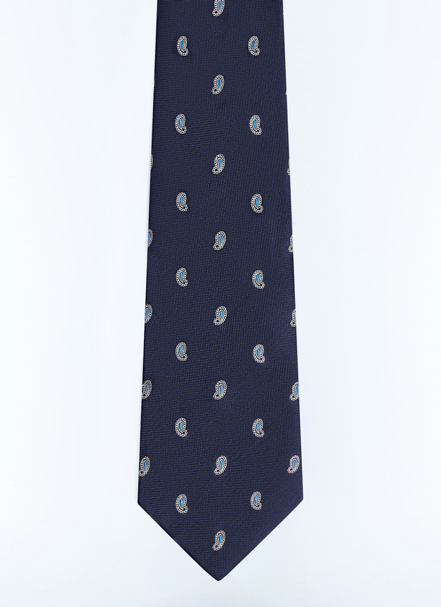 Cravate homme bleu marine jacquard de soie Fursac - F2OTIE-GR28-D030