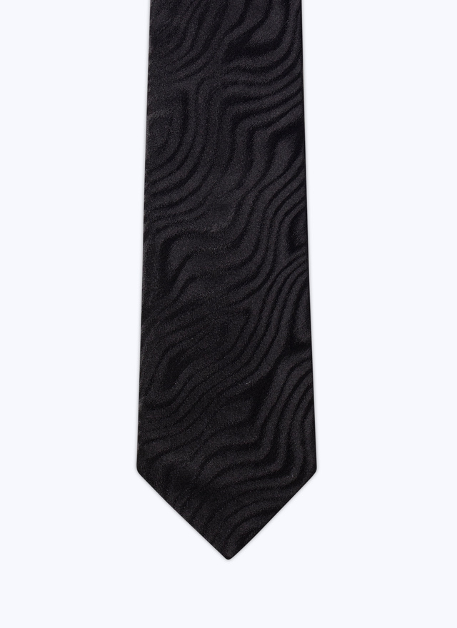 Cravate homme noir jacquard de soie Fursac - F2OTIE-BR33-20