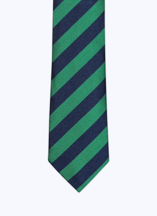 Cravate homme rayures club bleu marine et vertes soie ottoman Fursac - F2OTIE-BR11-40