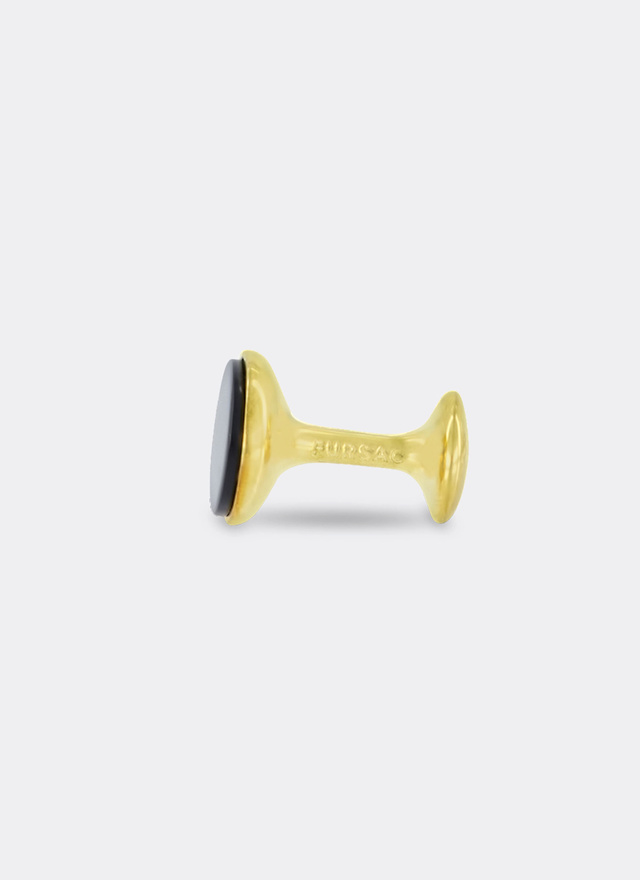 Men's golden brass and black disc cufflinks Fursac - D2BOUT-TB03-90