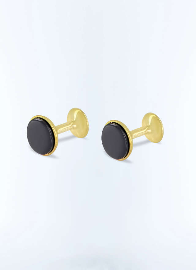 Men's cufflinks golden golden brass and black disc Fursac - D2BOUT-TB03-90