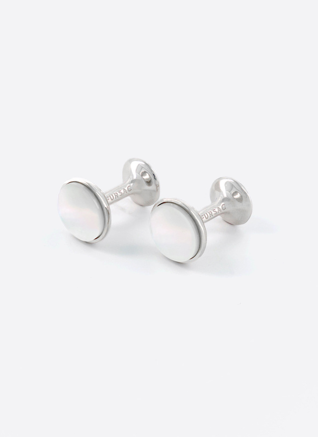 Men's cufflinks silvery silvery brass with rhodium finishes and mother-of-pearl Fursac - 21HD2BOUT-TB03/01