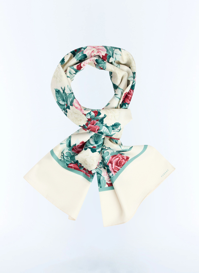 Foulard homme motif floral vert, rose et blanc twill de soie Fursac - D2FOUL-FR04-L001