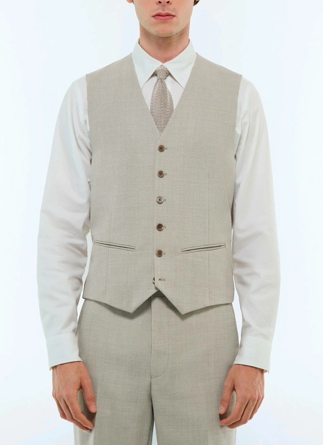 Gilet homme beige toile de laine vierge Fursac - G3BILG-BC31-56