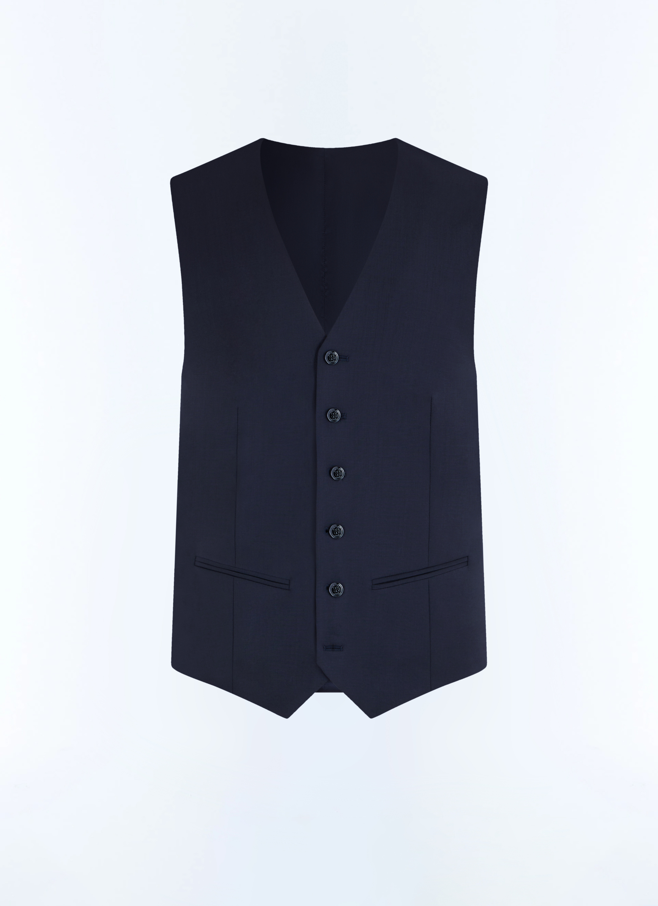 FURSAC - Gilet de costume en toile de laine - Homme - Taille 52 - Bleu - Coupe Ajustée