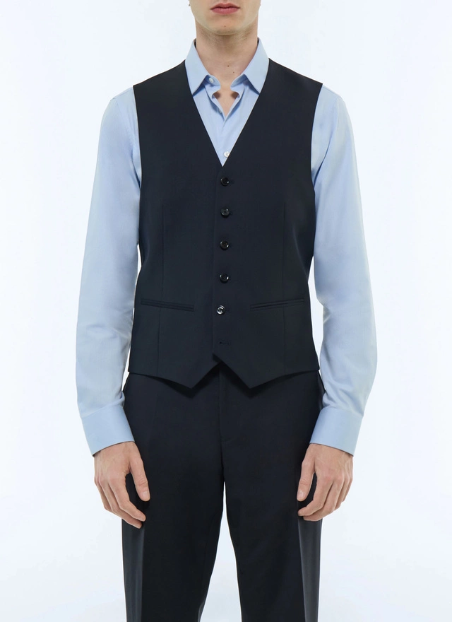 Gilet homme bleu marine toile de laine vierge Fursac - G3BILG-EC34-D030