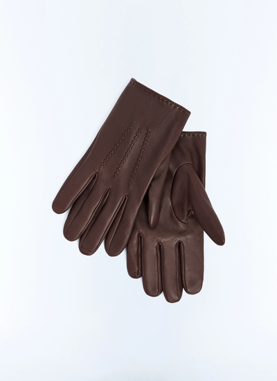 Men's gloves chocolate leather: 100% agneaulining: none Fursac - D2LGAN-LR10-G019