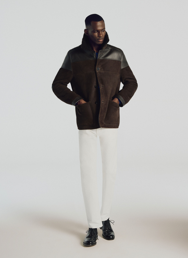 Men's jacket chocolate calfskin leather and sheepskin Fursac - 21HM3TSAR-TL02/19
