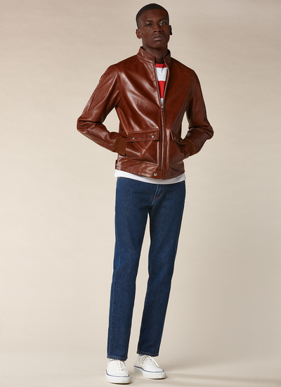 Men's jacket brown calfskin leather Fursac - M3SKIN-SL01-18