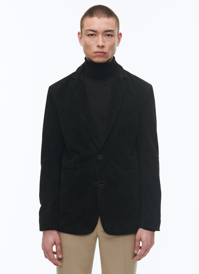 Men's jacket black calfskin suede leather Fursac - V3COXA-CL59-B020