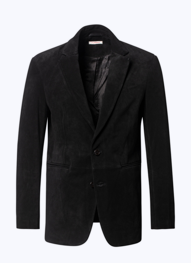 Men's black calfskin suede leather jacket Fursac - V3COXA-CL59-B020