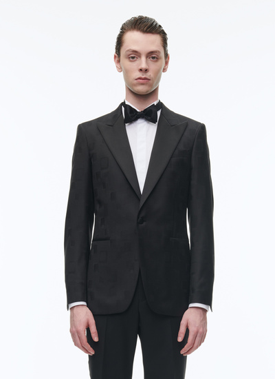 Men's jacket black wool jacquard Fursac - V3COXI-CC57-B020